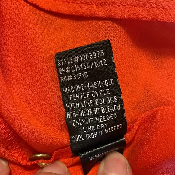 Orange Ruffled Chest Tank / Sleeveless Blouse, Size Medium by B Wear - Picture 7 of 7